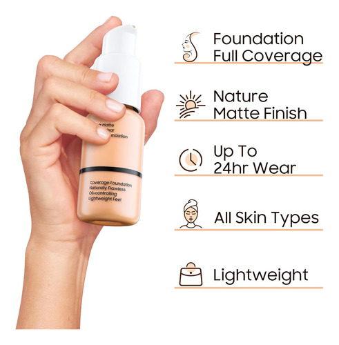 Base LĂquida Mate De Cobertura Completa, Maquillaje Ligero E