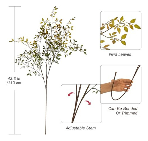 Ramas Artificiales De Follaje Verde, Tallos De Planta Falsa