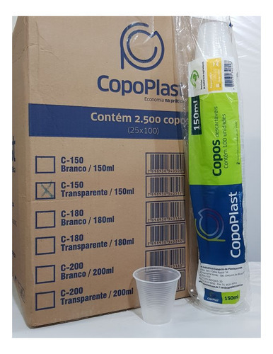 Copo Plástico Descartável 150ml Cristal Copoplast C/ 2500 Un