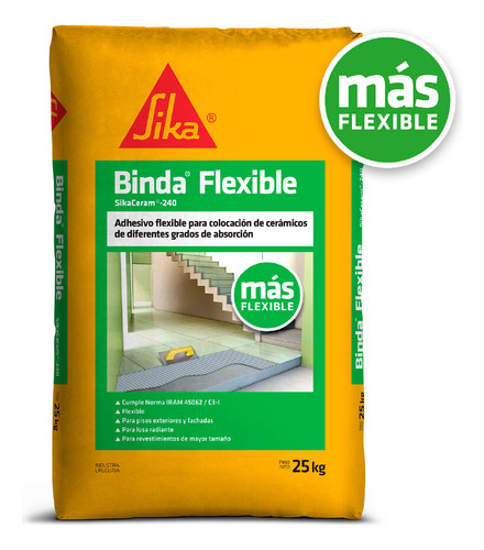 Adhesivo Para Cerámicas Sika Binda Flexible 25 Kg