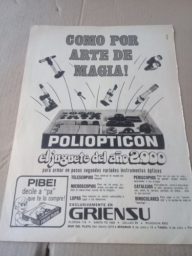 Clipping Revista Anteojito Publicidad Poliopticon Juguete