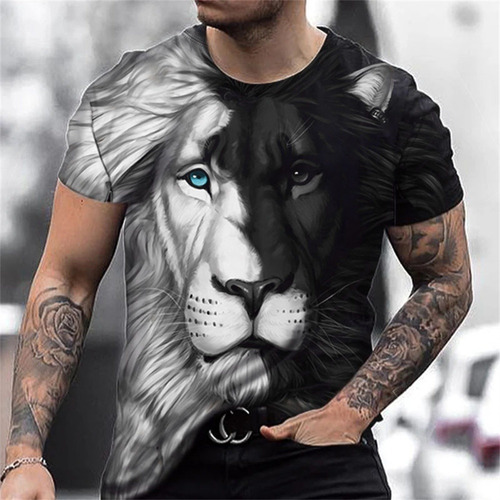 Camiseta 3d Con Estampado De Leones Que Luchan Contra Animal