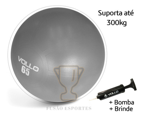 Imagem 2 de 5 de Bola Suíça De Ginástica Fisioterapia Yoga 65cm Vollo Bomba