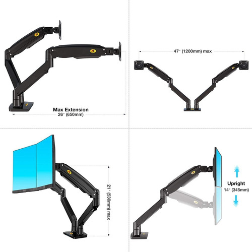 Imagen 8 de 8 de Soporte Para Doble Monitor Extra Grande De Hasta 12kg C/u