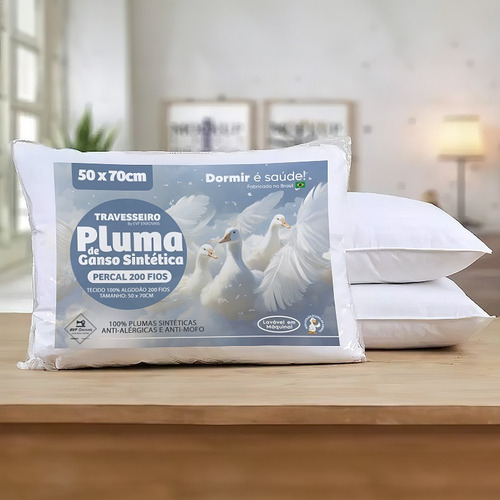 Travesseiro Algodão 200fios Pluma De Ganso 70x50 10 Unidades Cor Branco