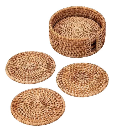 Set De 6 Posavasos De Rattan Fibras Naturales  Mimbre