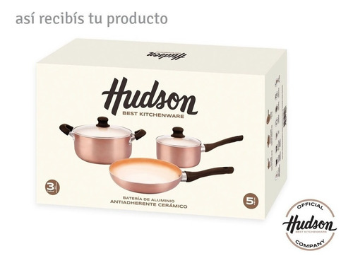 Bateria De Cocina Ceramica Antiadherente Hudson 5 Pcz Cobre
