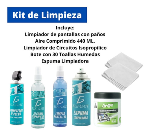 Kit De Limpieza Pc Aire Toallas Húmedas Alcohol Espuma 8 Pz