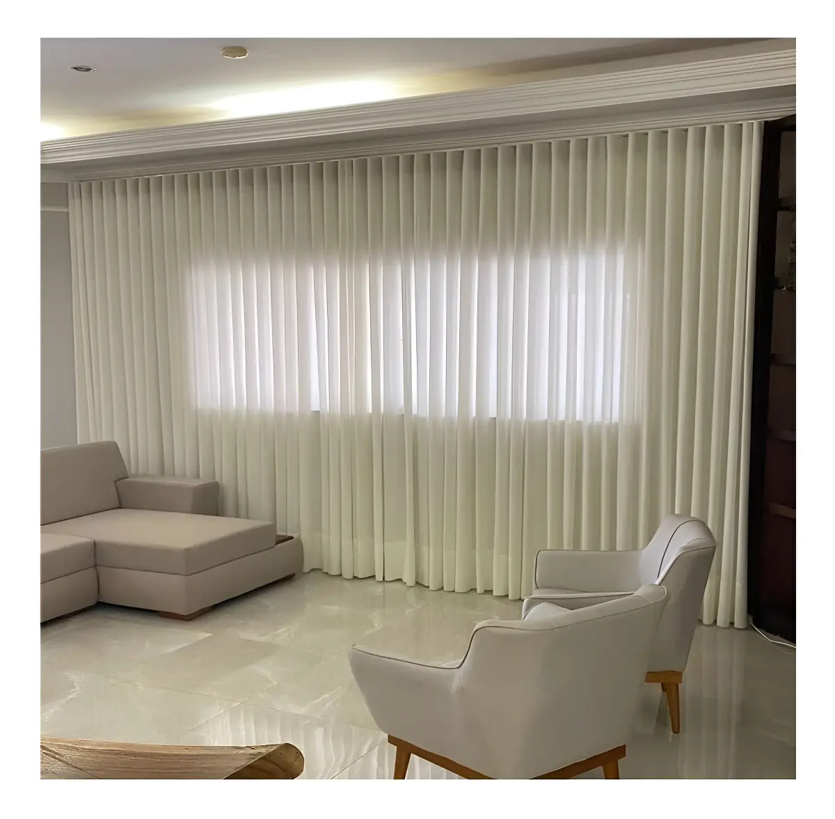 Cortina Gaze De Linho 8m X Altura - Trilho - Modelo Wave Altura Da Cortina 2,80 Metros Cor Off- White