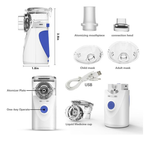 Mini Nebulizador Portátil Niños Adultos Mesh Inhalador Usb Color Blanco