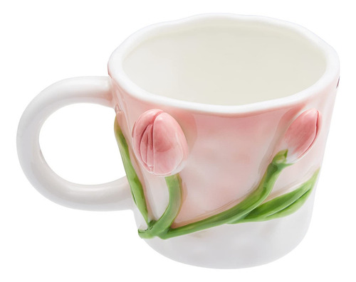 * Taza De Café De Flores 3d Con Tulipán Rosa, Taza De