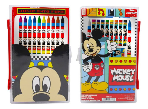 Valija De Arte Mickey X 42pzs Fibras Crayones Goma Lápices