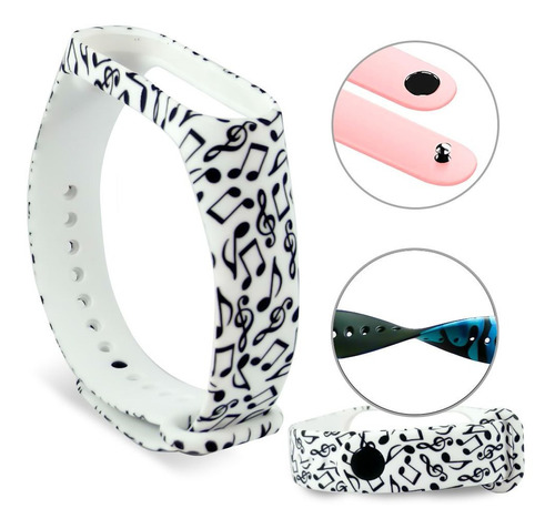 Pulsera Malla Mi Band 4/3/5/6 Diseño Notas Musicales Tcs