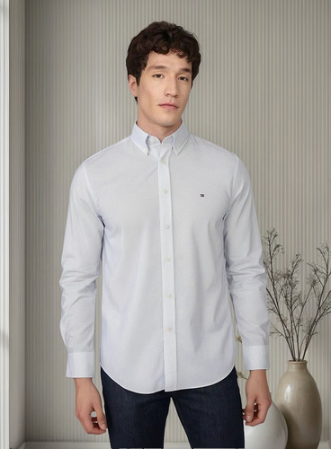 Camisa Solid Poplin Regular Fit Celeste Tommy Hilfiger