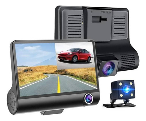 Video Camara Dvr Para Carro 3 Lentes Frontal Reversa Interno