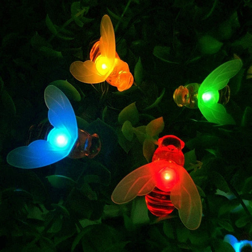Imagen 10 de 10 de Guirnalda Solar Abejas 20 Led 5 Metros Multicolor