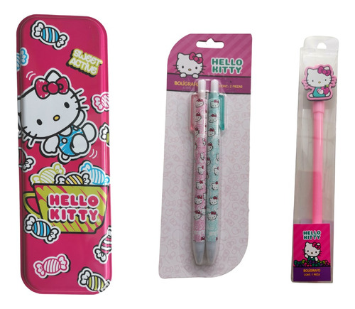 Kit Escolar Hello Kitty Lapicera Boligrafos Con Estampados 