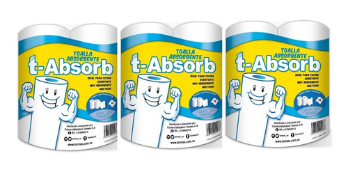 Toalla Absorbente T-absorb Blanco (3 Paq X 2 Rollos)