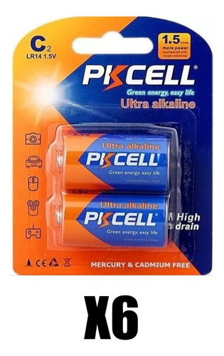 Caja De 6 Blister Bateria Alcalina Pkcell Tamaño Clr14 1,5v