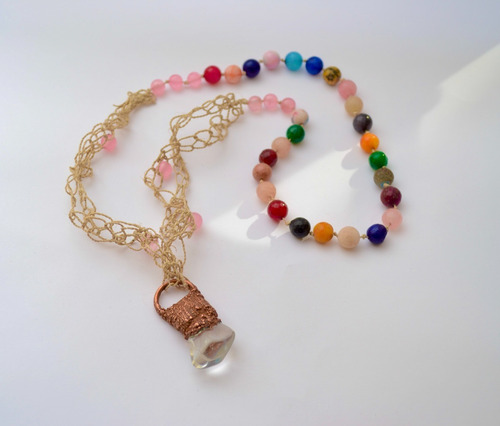 Imagen 5 de 5 de Collar Largo Boho De Cuarzo Y Agatas, Joyeria, Cod1