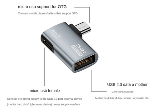 Adaptador Otg De 2 Peças Para Fire Stick, Ângulo Esquerdo/di