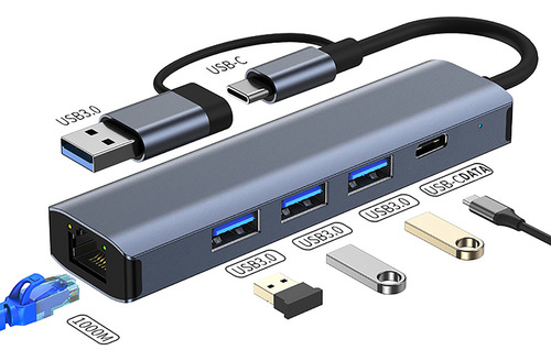 Adaptador Usb 3.0 A Ethernet, Hub Multipuerto 5 En 1 Con Gig