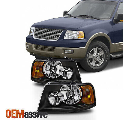 Fit 2003 2004 2005 2006 Ford Expedition Black Headlights Oai