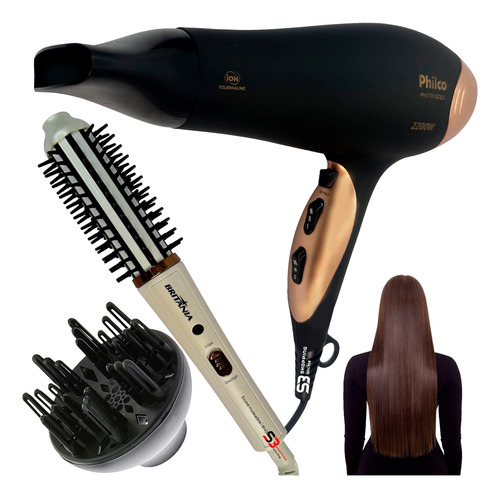 Secador De Cabelo Profissional 2100w + Escova Alisadora 220v