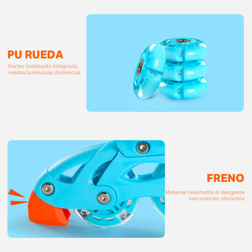 Patines En Línea Ajustables Con Protección Talla 16-23cm