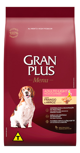 Ração Granplus Menu Light Cão Adulto Médio Frango  Arroz 3kg