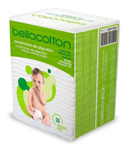 Algodão Quadrado Maxi Baby Bellacotton 50 Unidades