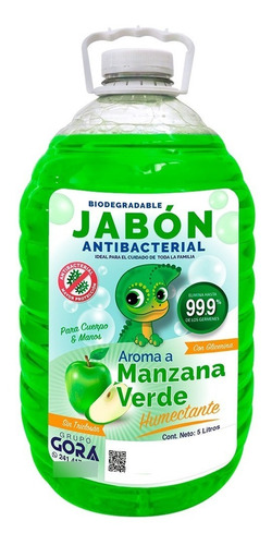 Jabón Líquido Antibacterial Manos Y Cuerpo Manzana Verde 5 L