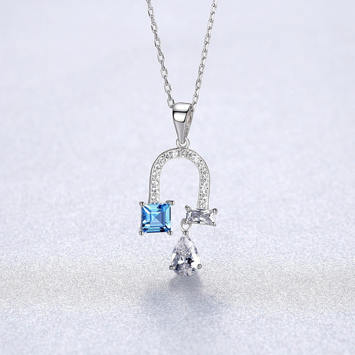Imagen 3 de 5 de Collar Plata Fina 925 Topacio Azul Cielo Regalo Mujer Joyas