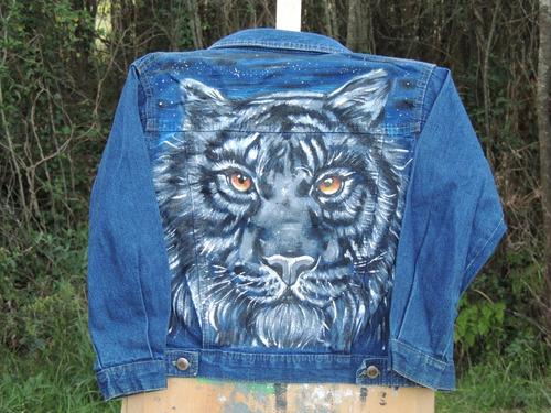 Campera De Jean Pintada A Mano, Tigre