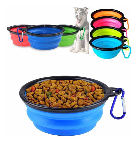 Plato De Goma Plegable Portátil Mascotas Perro Y Gato Silico Color Azul