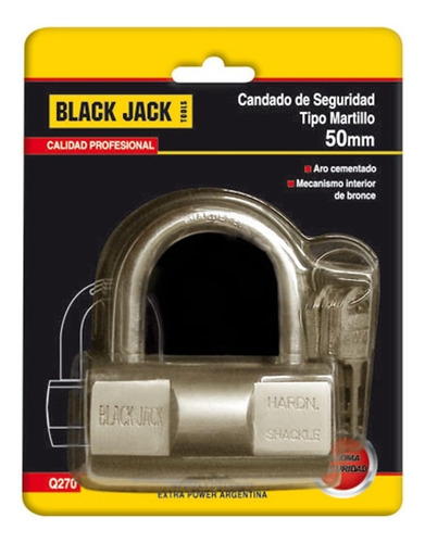 Candado Tipo Martillo 60 Mm Aro Cementado Black Jack Color Gris