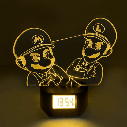 Lámpara 3d Mario Y Luigi Base Reloj + Control