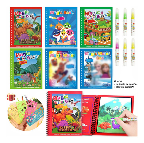 6 Set Magic Agua Pintura Libro Garabatos Reutilizable Niños