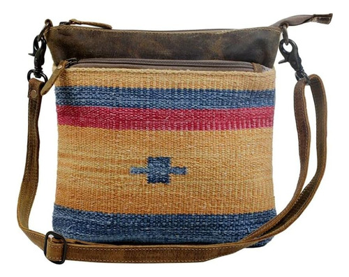 Bolso Myra Mujer Rayas Amarillas Y Azules Bandolera Algodón 