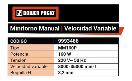 Minitorno Manual 160w 250 Piezas 9993466 Mm160p Dowen Pagio