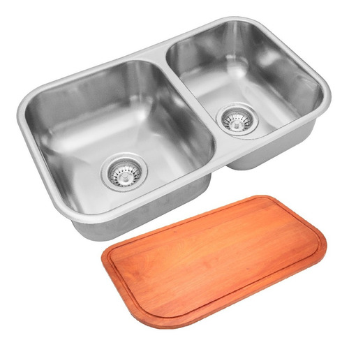 Bacha Cocina Doble R63/18 Johnson + Tabla Madera Picar Ta37