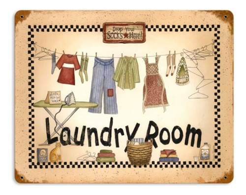 Cartel Chapa Lavadero Laundry Estilo Vintage Apto Exterior