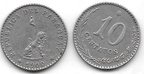 Moneda De Paraguay Año 1900 De 10 Centavos Buena+
