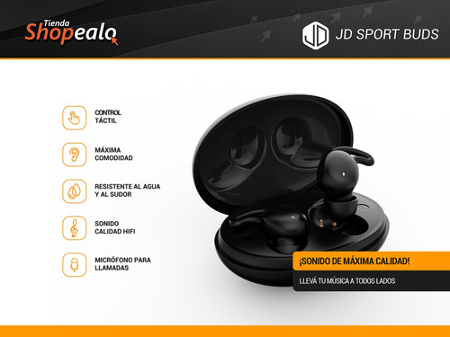 Imagen 2 de 8 de Auricular Inalámbrico Bluetooth In Ear Jd Sport Buds Negro-*