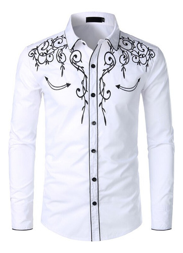 Camisa Vaquera Bordada De Manga Larga Para Hombre, Camisas D