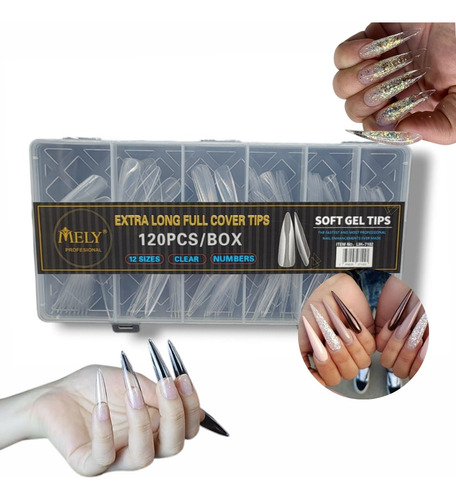 Tips Para Soft Gel Stiletto Extra Largos Xxl Caja X120 Pcs