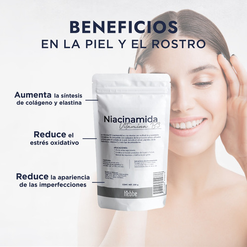 Imagen 3 de 10 de Niacinamida Niacina Cosmetico Facial Vitamina B3 Pura 250g