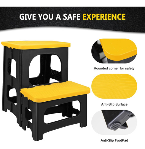 Taburete Plegable De 2 Escalones, Reposapiés Portátil Antide