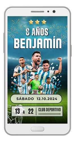 Invitación Tarjeta Digital Personalizada - Futbol Argentina Campeón