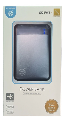 Power Bank Ditron Cargador Portatil 10000 Mah 2usb 1 Tipo C